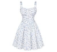 SCARLET DARKNESS Women Mini Corset Dress Victorian Floral Sun Dress Sleeveless Spaghetti Strap Summer Dresses for Beach Weeding Party White Blue Floral L