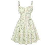 SCARLET DARKNESS Women Mini Corset Dress Victorian Floral Sun Dress Sleeveless Spaghetti Strap Summer Dresses for Beach Weeding Party Green Pink Floral XXL