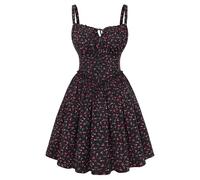 SCARLET DARKNESS Women Mini Corset Dress Victorian Floral Sun Dress Sleeveless Spaghetti Strap Summer Dresses for Beach Weeding Party Black Red Floral S