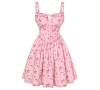 SCARLET DARKNESS Women Mini Corset Dress Victorian Floral Sun Dress Sleeveless Spaghetti Strap Summer Dresses for Beach Weeding Party Pink Floral XXL