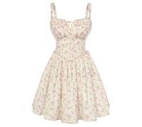 SCARLET DARKNESS Women Mini Corset Dress Victorian Floral Sun Dress Sleeveless Spaghetti Strap Summer Dresses for Beach Weeding Party Beige Pink Floral XXL
