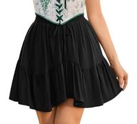 SCARLET DARKNESS Women Mini Skirt Renaissance Boho High Waist Ruffle Flowy Skirts with Pockets Black S