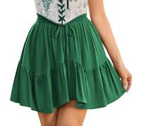 SCARLET DARKNESS Women Mini Skirt Renaissance Boho High Waist Ruffle Flowy Skirts with Pockets Dark Green XL