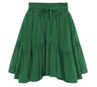 SCARLET DARKNESS Women Mini Skirt Renaissance Boho High Waist Ruffle Flowy Skirts with Pockets Dark Green M