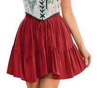 SCARLET DARKNESS Women Mini Skirt Renaissance Boho High Waist Ruffle Flowy Skirts with Pockets Dark Red S