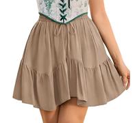 SCARLET DARKNESS Women Mini Skirt Renaissance Boho High Waist Ruffle Flowy Skirts with Pockets Khaki S