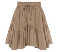 SCARLET DARKNESS Women Mini Skirt Renaissance Boho High Waist Ruffle Flowy Skirts with Pockets Khaki XXL