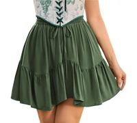 SCARLET DARKNESS Women Mini Skirt Renaissance Boho High Waist Ruffle Flowy Skirts with Pockets Olive Green XXL