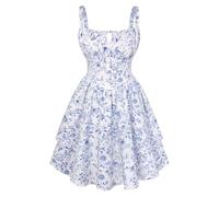 SCARLET DARKNESS Women Mini Summer Dresses Spaghetti Strap Corset Dress Beach Sundress Victorian Milkmaid Dress White Blue Lines S