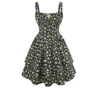 SCARLET DARKNESS Women Mini Summer Dresses Spaghetti Strap Corset Dress Beach Sundress Victorian Milkmaid Dress Black Yellow Floral S