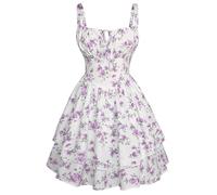 SCARLET DARKNESS Women Mini Summer Dresses Spaghetti Strap Corset Dress Beach Sundress Victorian Milkmaid Dress Purple Floral XL