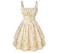 SCARLET DARKNESS Women Mini Summer Dresses Spaghetti Strap Corset Dress Beach Sundress Victorian Milkmaid Dress White Yellow Floral S