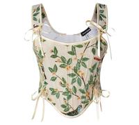 SCARLET DARKNESS Women Pirat Viking Corset Cosplay Sleeveless Peasant Milkmaid Costume Green Floral 18