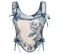 SCARLET DARKNESS Women Pirat Viking Corset Cosplay Sleeveless Peasant Milkmaid Costume Grey Blue Floral 18