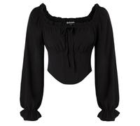 SCARLET DARKNESS Women Pirate Shirt Smocked Waist Crop Tops Long Lantern Sleeve Corset Vintage Victorian Blouse Black M