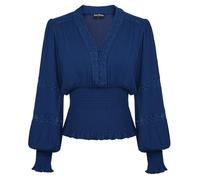 SCARLET DARKNESS Women Plus Size Peasant Vintage Tops Renaissance Long Sleeve Lace V Neck Retro Medieval Blouse for Cosplay Dark Blue XL