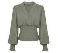SCARLET DARKNESS Women Plus Size Summer Victorian Tops Lantern Sleeve V Neck Retro Lace Renaissance Peasant Tops Moss Grey XL