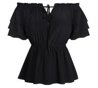 SCARLET DARKNESS Women Ren Faire Pirate Shirt Cosplay Halloween Carnival Party Top Black XXL