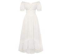 SCARLET DARKNESS Women Renaissance A-Line Dress Off Shoulder Long Sleeve Smocked Waist Tiered Long Maxi Dresses with Pockets White XXL