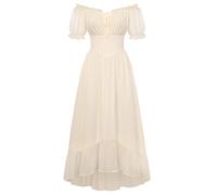 SCARLET DARKNESS Women Renaissance A-Line Dress Off Shoulder Long Sleeve Smocked Waist Tiered Long Maxi Dresses with Pockets Apricot S