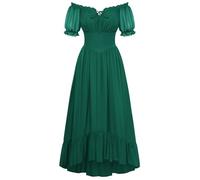 SCARLET DARKNESS Women Renaissance A-Line Dress Off Shoulder Long Sleeve Smocked Waist Tiered Long Maxi Dresses with Pockets Dark Green S