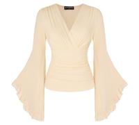 SCARLET DARKNESS Women Renaissance Corset Blouse Retro Long Sleeve Solid Color Country Blouse Apricot L