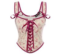 SCARLET DARKNESS Women Renaissance Corset Lace-up U-Neck Floral Corset Top Shapewear Bustier Pink Floral 14
