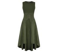 Scarlet Darkness Women Renaissance Costume Underbust Pirate Peasant High Low Dress with Pockets, Army Green, L