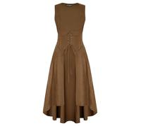 Scarlet Darkness Women Renaissance Costume Underbust Pirate Peasant High Low Dress with Pockets, Brown, X-Large