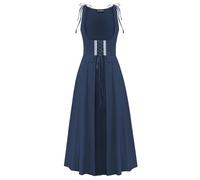 SCARLET DARKNESS Women Renaissance Costume Underbust Pirate Peasant High Low Dress with Pockets, Z - Navy Blue, S
