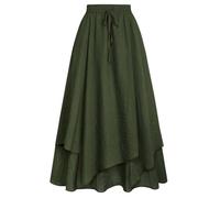 Scarlet Darkness Women Renaissance High Waist Skirt Double Layered Flowy Long Skirts, Olive Green, S