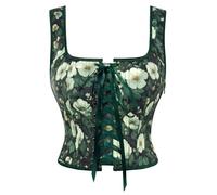 SCARLET DARKNESS Women Renaissance Lace-Up Corset Medieval Floral Square Neck Sleeveless Bustier Top Green 16