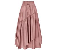 SCARLET DARKNESS Women Renaissance Layered Long Skirt Elastic High Waist Tiered Skirt with Pockets, Dusty Rose, L