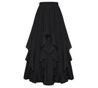 Scarlet Darkness Women Renaissance Long Maxi Skirt Double Layered Ruffled Irregular Chiffon Skirts, Black, M