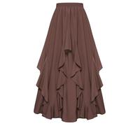 Scarlet Darkness Women Renaissance Long Maxi Skirt Double Layered Ruffled Irregular Chiffon Skirts, Brown, XXL
