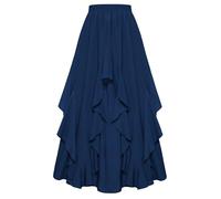 Scarlet Darkness Women Renaissance Long Maxi Skirt Double Layered Ruffled Irregular Chiffon Skirts, Navy Blue, XXL