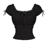 SCARLET DARKNESS Women Renaissance Peasant Blouses Cotton Short Sleeve Top