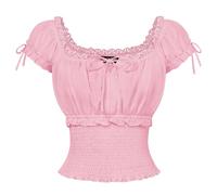SCARLET DARKNESS Women Renaissance Peasant Blouses Cotton Short Sleeve Top