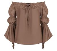 SCARLET DARKNESS Women Renaissance Peasant Top Long Sleeve Off The Shoulder Fairycore Blouse Brown M
