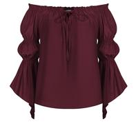 SCARLET DARKNESS Women Renaissance Peasant Top Long Sleeve Off The Shoulder Fairycore Blouse Wine M