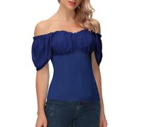 Scarlet Darkness Women Renaissance Shirt Off Shoulder Flutter Short Sleeve Top Summer Square Neck Peasant Blouse, Royal Blue, XL