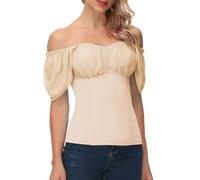 Scarlet Darkness Women Renaissance Shirt Off Shoulder Flutter Short Sleeve Top Summer Square Neck Peasant Blouse, Cream, M