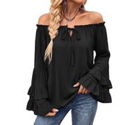 Scarlet Darkness Women Renaissance Shirt Off Shoulder Pirate Tops | Ruffle Bell Sleeve, Casual Loose Fit, Medieval Pirate Costume