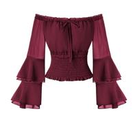 SCARLET DARKNESS Women Renaissance Smocked Tops,Retro Off Shoulder Cropped