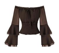 SCARLET DARKNESS Women Renaissance Smocked Tops,Retro Off Shoulder Cropped | Long Tiered Flared Sleeves, Off-shoulder Ruffle Neck, Smocked Waist