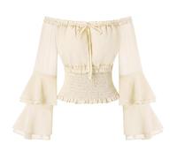 SCARLET DARKNESS Women Renaissance Smocked Tops,Retro Off Shoulder Cropped | Long Tiered Flared Sleeves, Off-shoulder Ruffle Neck, Smocked Waist