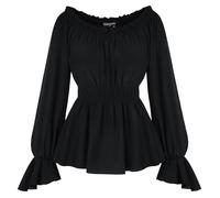 SCARLET DARKNESS Women Renaissance Tops Long Sleeve Elastic Waist Shirts Crew Neck Gothic Blouses for Women Black XL