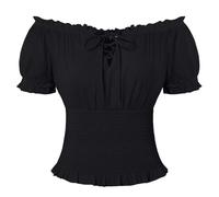 SCARLET DARKNESS Women Renaissance Tops Off Shoulder Smocked Pirate Shirts | Lace-up Neckline, Puff Sleeve, Cotton Tops, Summer Peasant Blouse, Medieval Costume, Gypsy, Boho, Gothic, Party, Vintage