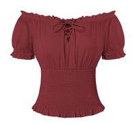 SCARLET DARKNESS Women Renaissance Tops Off Shoulder Smocked Pirate Shirts | Lace-up Neckline, Puff Sleeve, Cotton Tops, Summer Peasant Blouse, Medieval Costume, Gypsy, Boho, Gothic, Party, Vintage