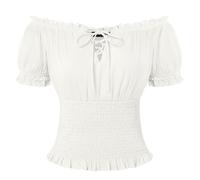 SCARLET DARKNESS Women Renaissance Tops Off Shoulder Smocked Pirate Shirts | Lace-up Neckline, Puff Sleeve, Cotton Tops, Summer Peasant Blouse, Medieval Costume, Gypsy, Boho, Gothic, Party, Vintage
